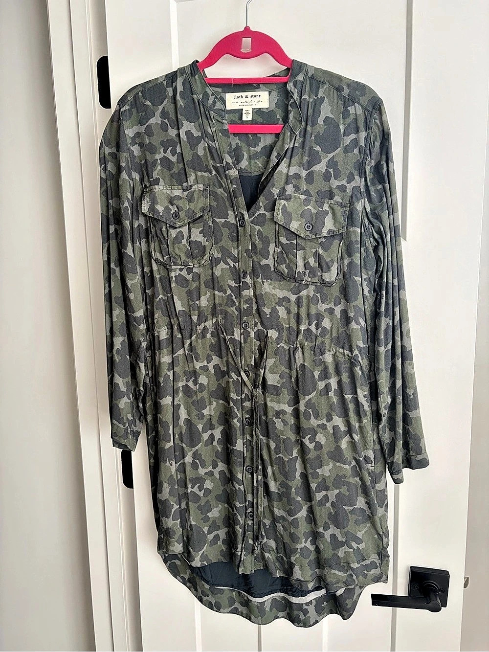 cloth & stone Nina Camo Mini Shirtdress Green & Gray Small